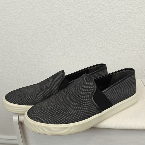 Vince Preston Black Textured Leather Trim Slip On Sneakers Women's Size 8 - Picture 2 of 12